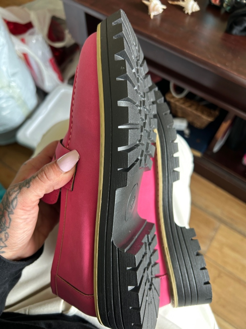 Women's Pink Slip-On Loafers - Classic Penny Loafer Style - Picture 5 of 6